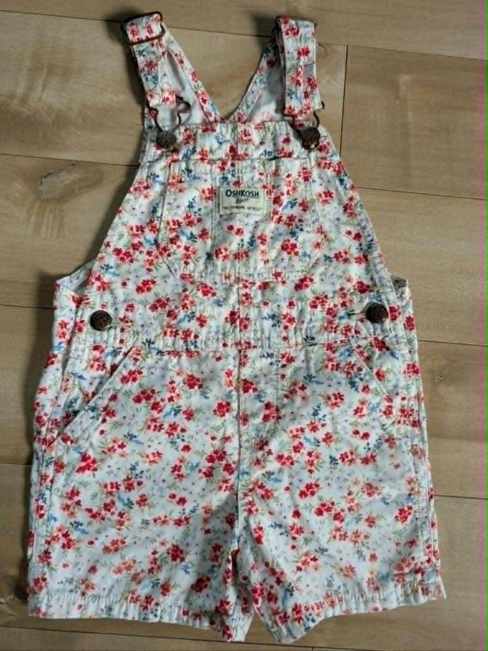 OshKosh B'gosh Floral Shortall Overalls 3T Cotton Toddler Girls Cottagecore Des